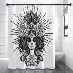 Black And White Calavera Girl Print Shower Curtain