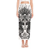 Black And White Calavera Girl Print Side Slit Maxi Skirt