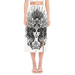 Black And White Calavera Girl Print Side Slit Midi Skirt