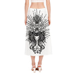 Black And White Calavera Girl Print Side Slit Midi Skirt