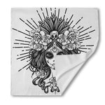Black And White Calavera Girl Print Silk Bandana