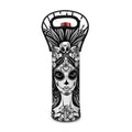 Black And White Calavera Girl Print Single Neoprene Wine Tote