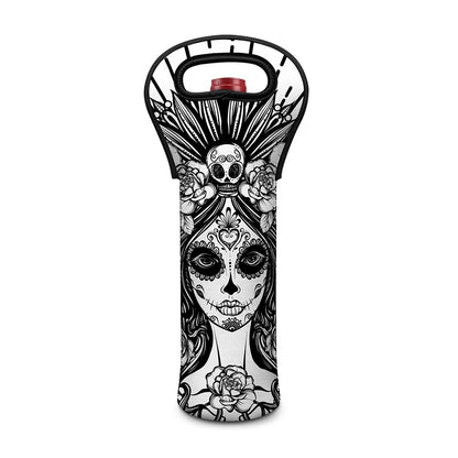 Black And White Calavera Girl Print Single Neoprene Wine Tote