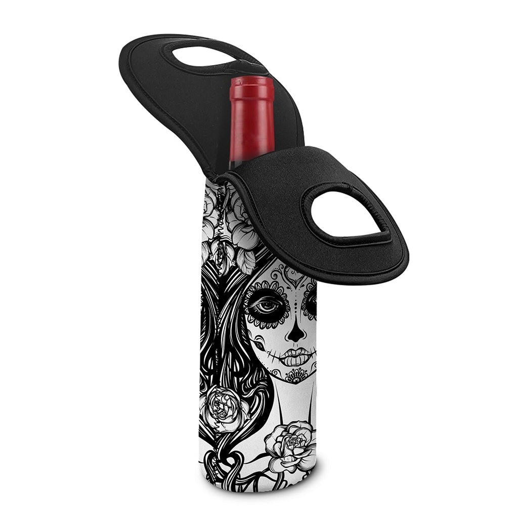 Black And White Calavera Girl Print Single Neoprene Wine Tote