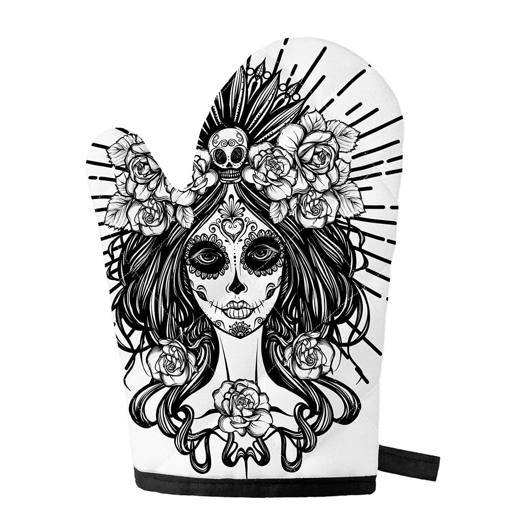 Black And White Calavera Girl Print Single Oven Mitt