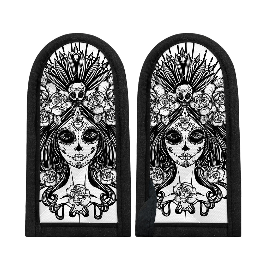 Black And White Calavera Girl Print Skillet Handle Cover