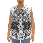 Black And White Calavera Girl Print Sleeveless Baseball Jersey