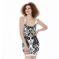 Black And White Calavera Girl Print Sleeveless Bodycon Dress