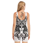 Black And White Calavera Girl Print Sleeveless One Piece Swimsuit