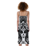 Black And White Calavera Girl Print Slim Fit Midi Cami Dress
