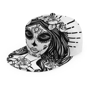 Black And White Calavera Girl Print Snapback Cap