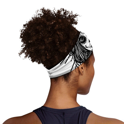 Black And White Calavera Girl Print Sports Headband