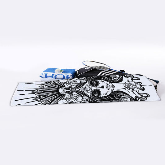 Black And White Calavera Girl Print Sports Towel