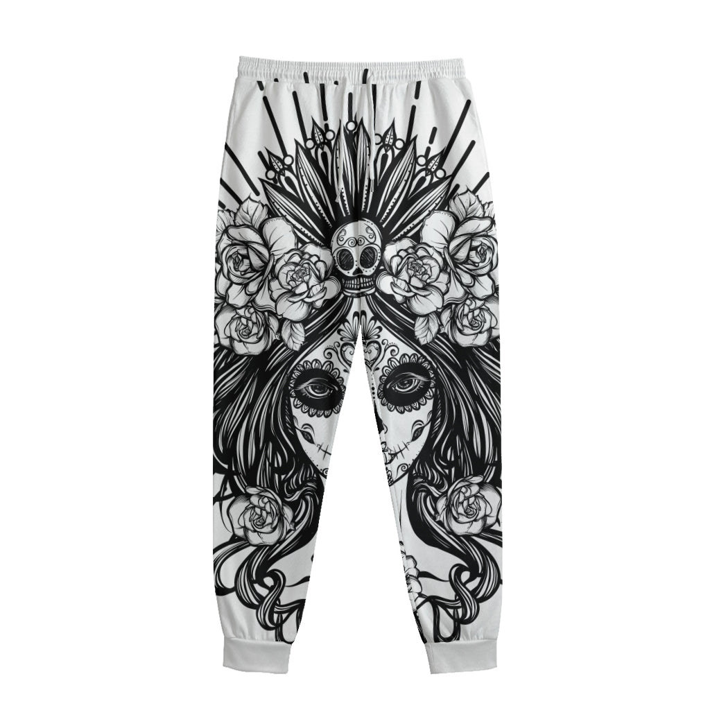 Black And White Calavera Girl Print Sweatpants