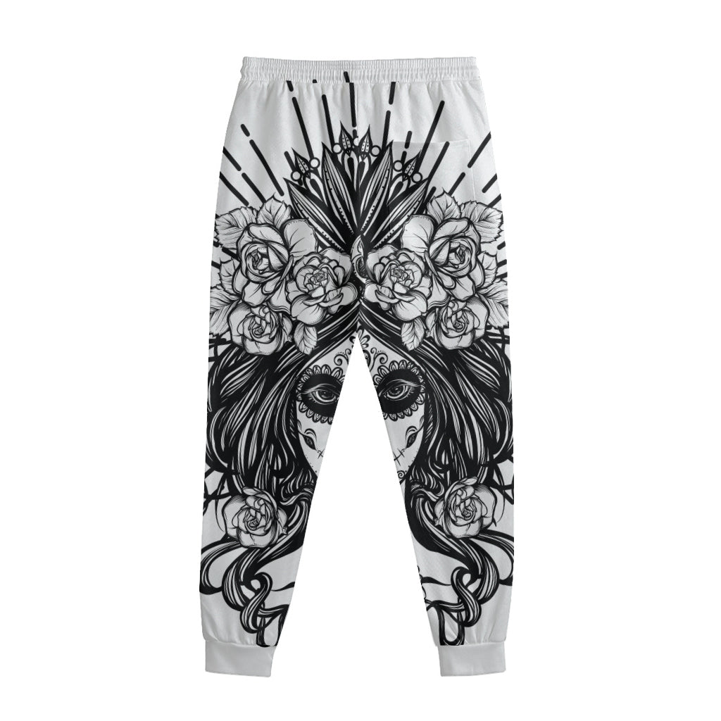 Black And White Calavera Girl Print Sweatpants