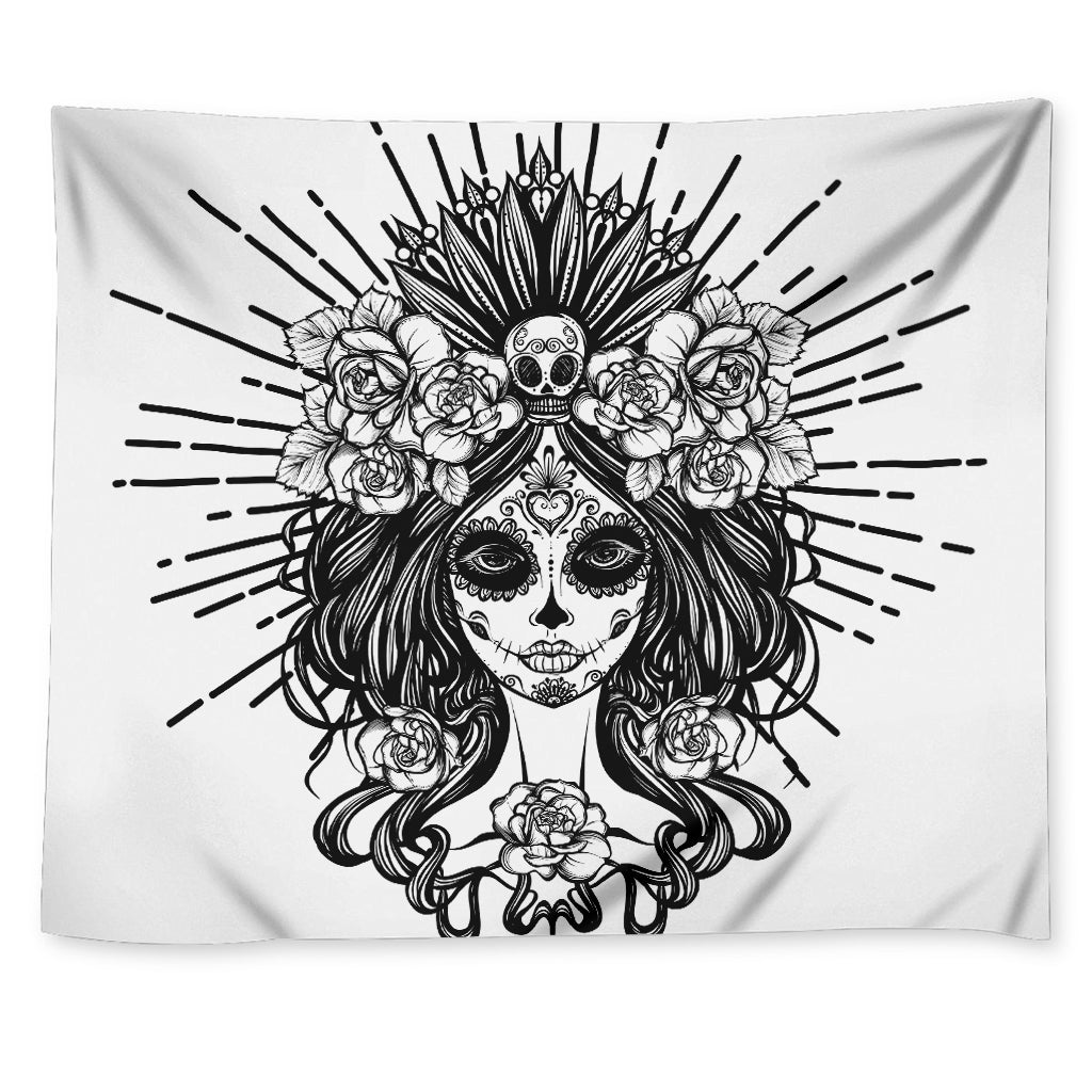 Black And White Calavera Girl Print Tapestry