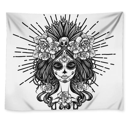 Black And White Calavera Girl Print Tapestry