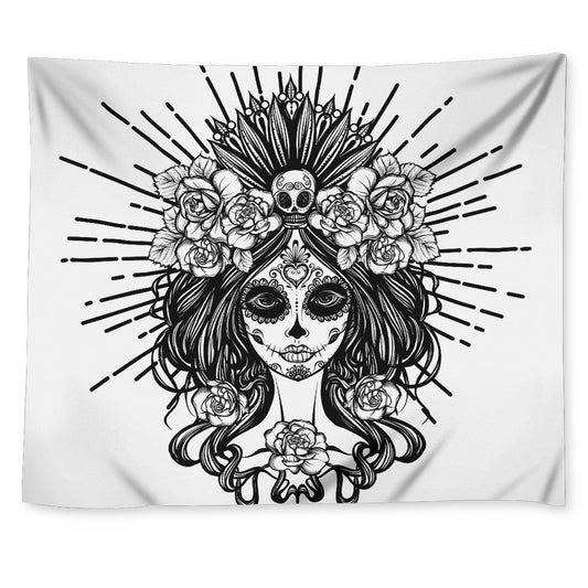Black And White Calavera Girl Print Tapestry