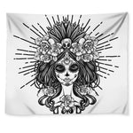 Black And White Calavera Girl Print Tapestry