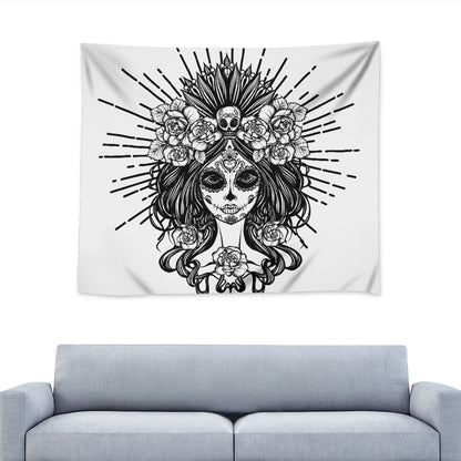 Black And White Calavera Girl Print Tapestry