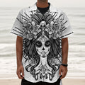 Black And White Calavera Girl Print Textured Short Sleeve Shirt