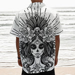 Black And White Calavera Girl Print Textured Short Sleeve Shirt