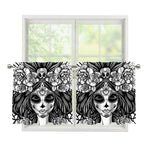 Black And White Calavera Girl Print Tier Curtains