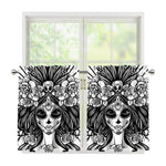 Black And White Calavera Girl Print Tier Curtains