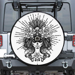 Black And White Calavera Girl Print Tire Cover With Camera Hole