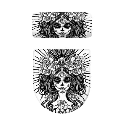 Black And White Calavera Girl Print Toilet Lid And Tank Cover Set