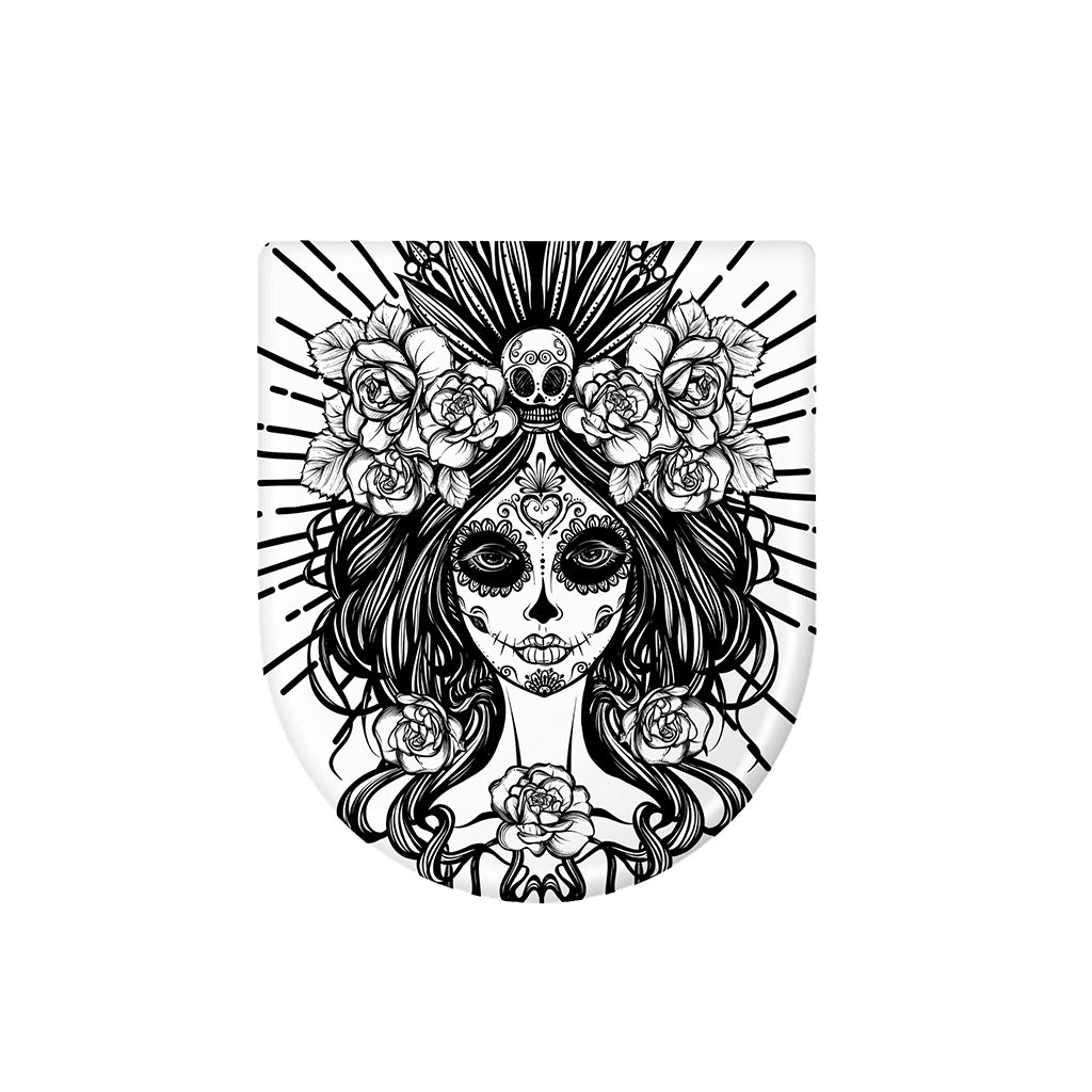 Black And White Calavera Girl Print Toilet Lid Cover