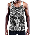 Black And White Calavera Girl Print Men's Workout Tank Top