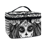 Black And White Calavera Girl Print Travel Makeup Bag