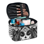 Black And White Calavera Girl Print Travel Makeup Bag