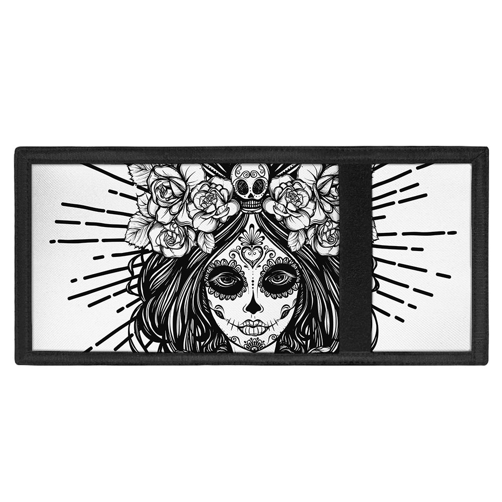 Black And White Calavera Girl Print Trifold Wallet