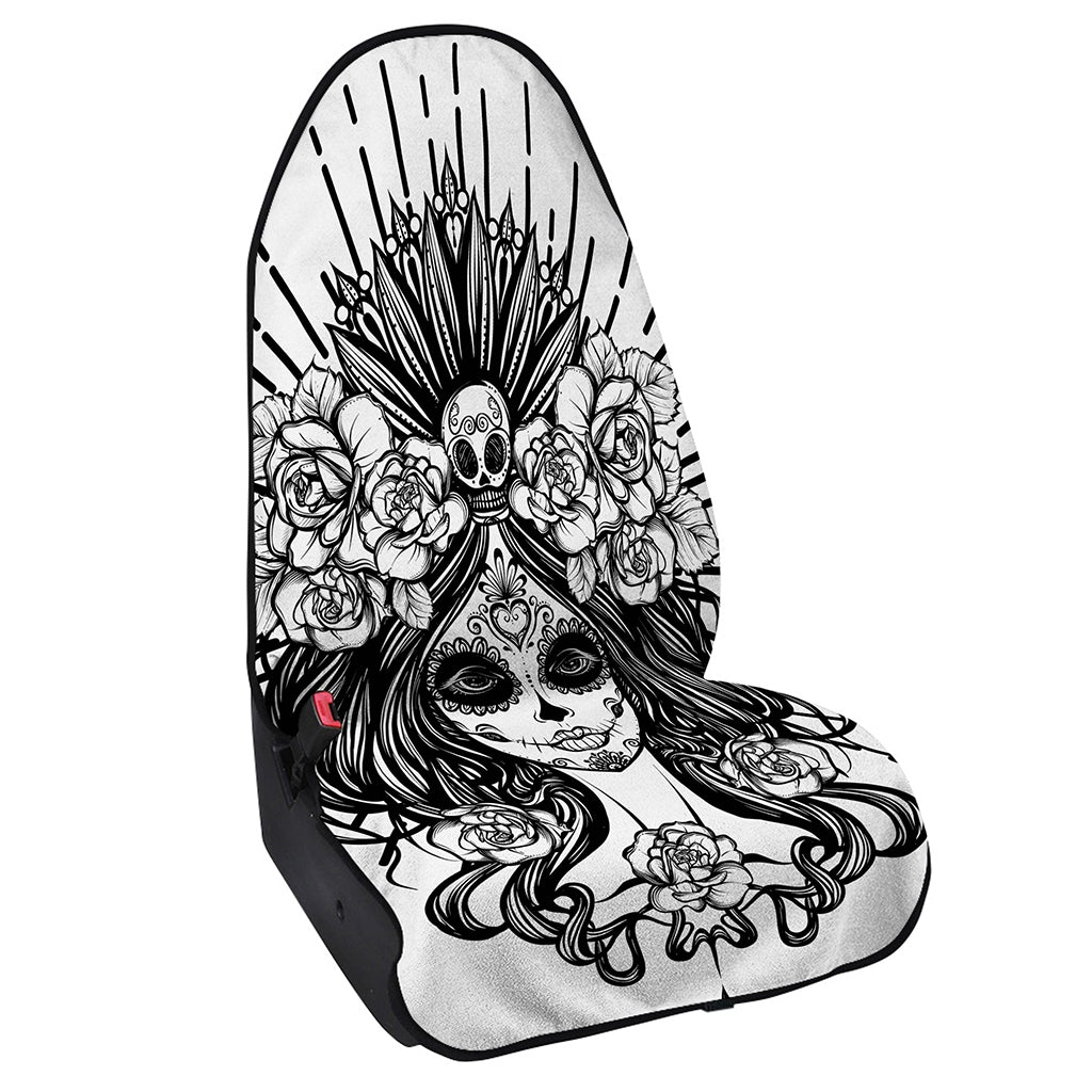 Black And White Calavera Girl Print Waterproof Car Seat Cover