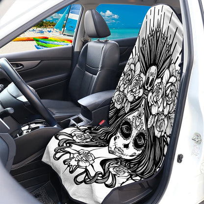 Black And White Calavera Girl Print Waterproof Car Seat Cover