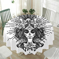 Black And White Calavera Girl Print Waterproof Round Tablecloth