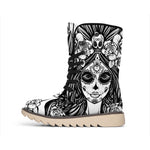Black And White Calavera Girl Print Winter Boots