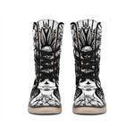 Black And White Calavera Girl Print Winter Boots