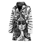 Black And White Calavera Girl Print Women's Bathrobe