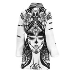 Black And White Calavera Girl Print Women's Bathrobe