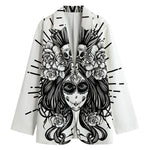 Black And White Calavera Girl Print Women's Blazer
