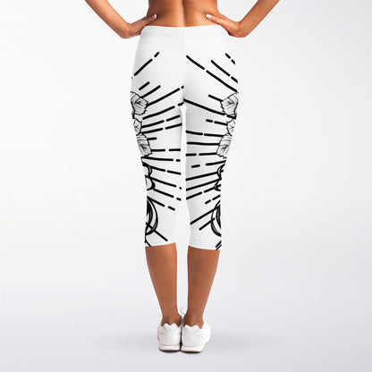 Black And White Calavera Girl Print Women's Capri Leggings