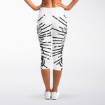 Black And White Calavera Girl Print Women's Capri Leggings