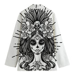 Black And White Calavera Girl Print Women's Cotton Blazer