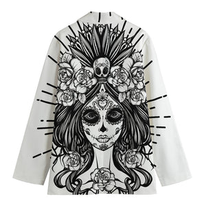 Black And White Calavera Girl Print Women's Cotton Blazer