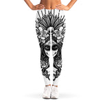 Black And White Calavera Girl Print Women's Leggings