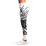 Black And White Calavera Girl Print Women's Leggings