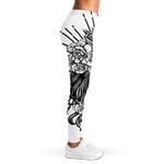 Black And White Calavera Girl Print Women's Leggings